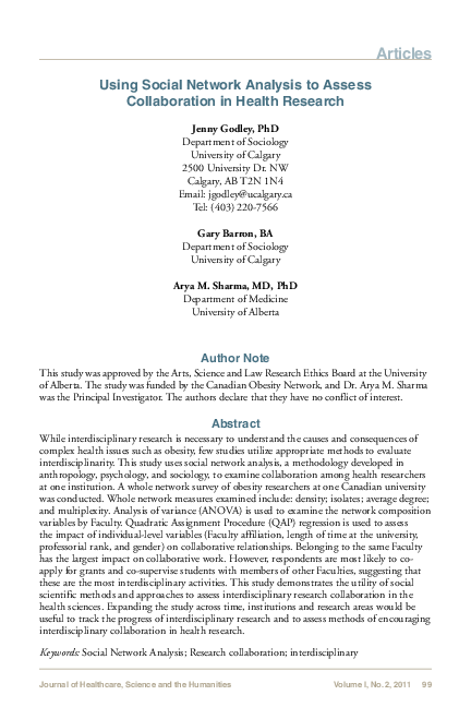 (PDF) Using Social Network Analysis to Assess Collaboration in Health ...
