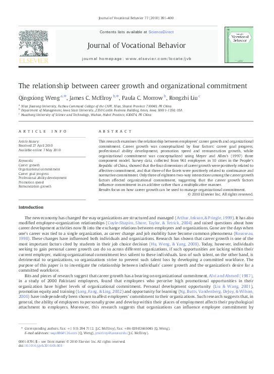 (PDF) The relationship between career growth and organizational commitment
