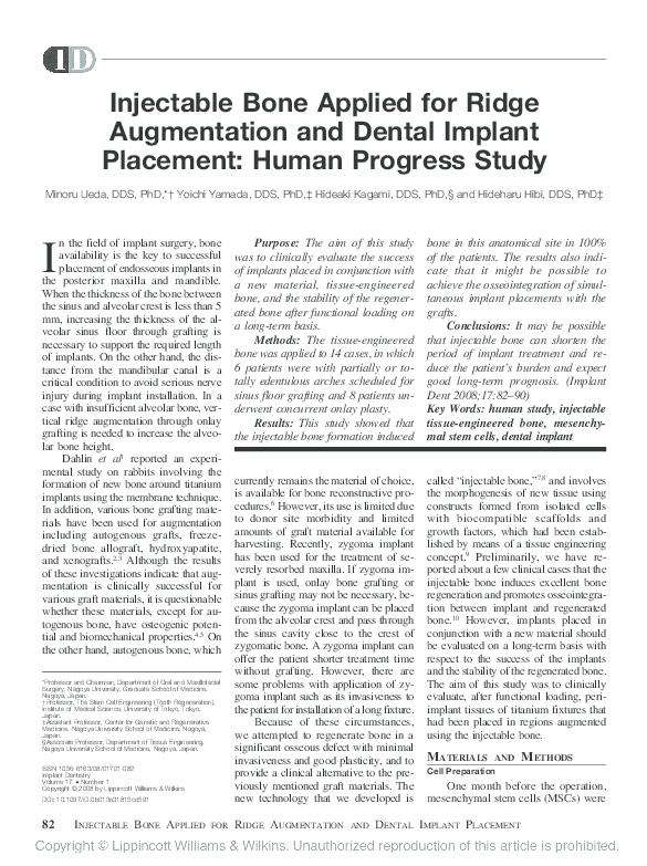 (PDF) Injectable Bone Applied for Ridge Augmentation and Dental Implant ...