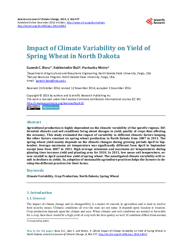 (PDF) Impact of Climate Variability on Yield of Spring Wheat in North ...