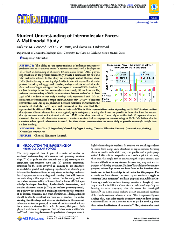 (PDF) Student Understanding of Intermolecular Forces: A Multimodal Study