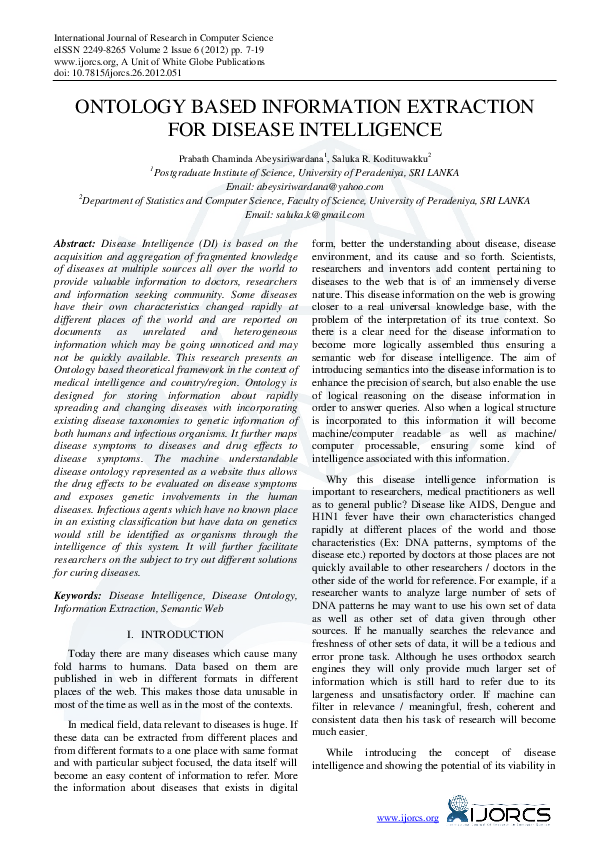 (PDF) ONTOLOGY BASED INFORMATION EXTRACTION FOR DISEASE INTELLIGENCE