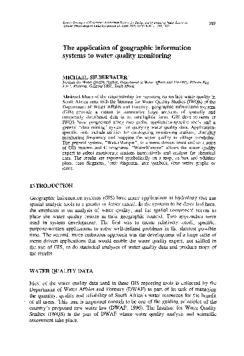 Pdf The Application Of Geographic Information Systems To Water Quality Monitoring Michael Silberbauer Academia Edu
