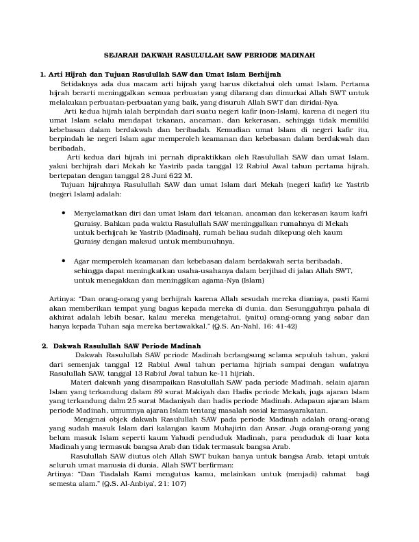 Doc Sejarah Dakwah Rasulullah Saw Periode Madinah Nanda Mustatim Academia Edu