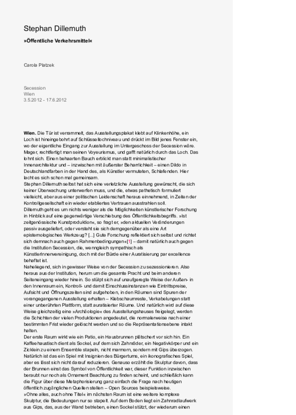 (PDF) Stephan Dillemuth. Öffentliche Verkehrsmittel