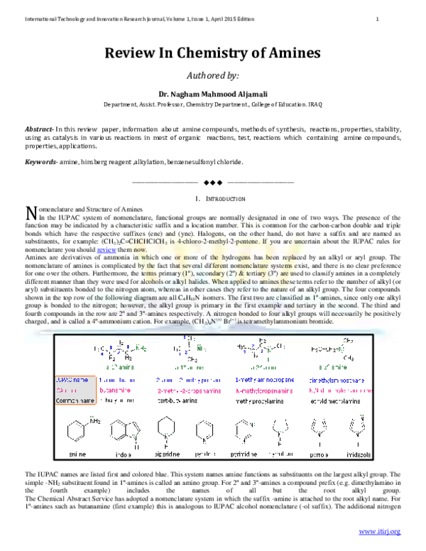 (PDF) Review In Chemistry of Amines