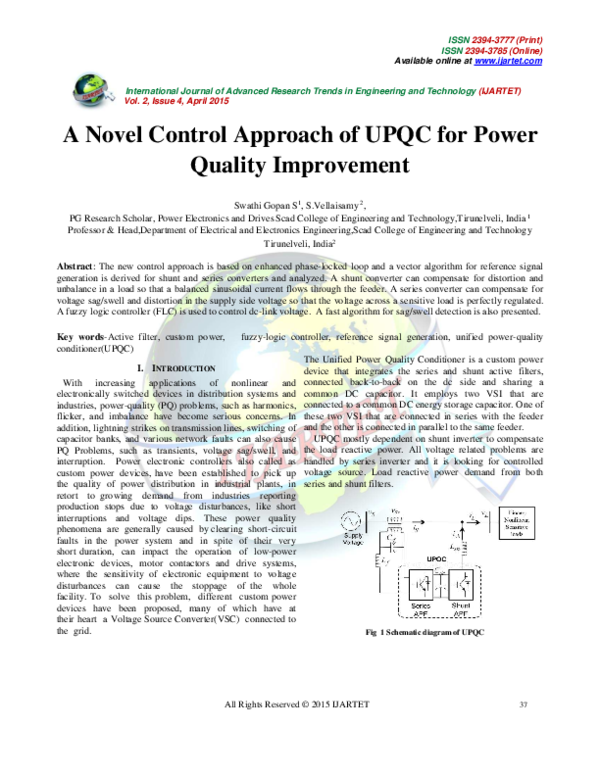 (PDF) A Novel Control Approach of UPQC for Power Quality Improvement