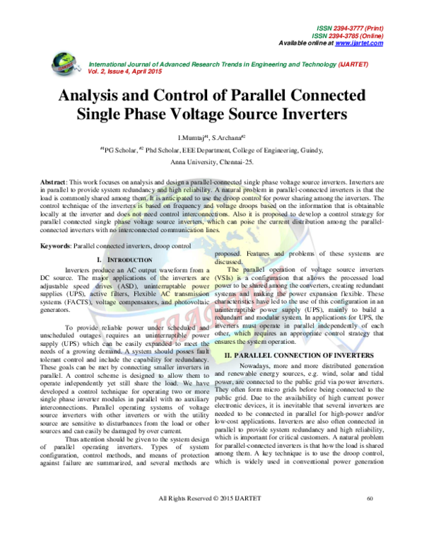 (PDF) Analysis and Control of Parallel Connected Single Phase Voltage ...