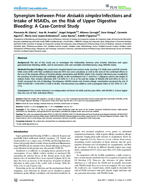 (PDF) Synergism between Prior Anisakis simplex Infections and Intake of ...