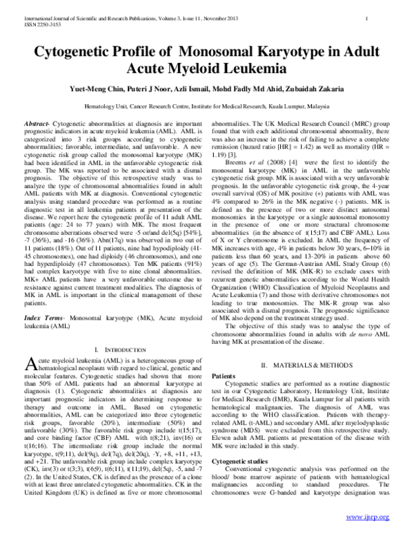 (PDF) Cytogenetic Profile of Monosomal Karyotype in Adult Acute Myeloid ...