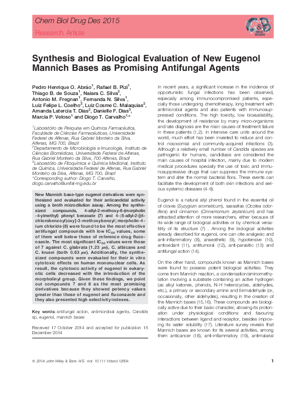 (PDF) Synthesis and Biological Evaluation of New Eugenol Mannich Bases ...