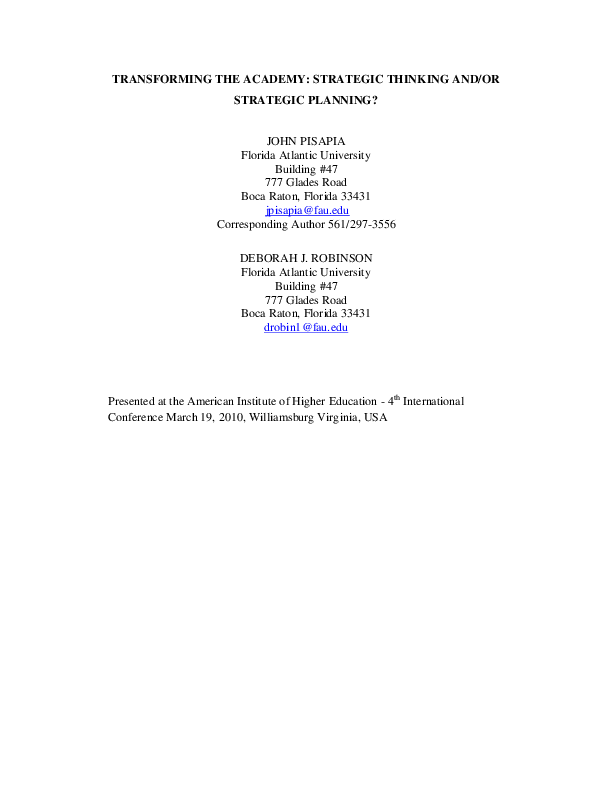 (PDF) Strategic Thinking vs Strategic planning