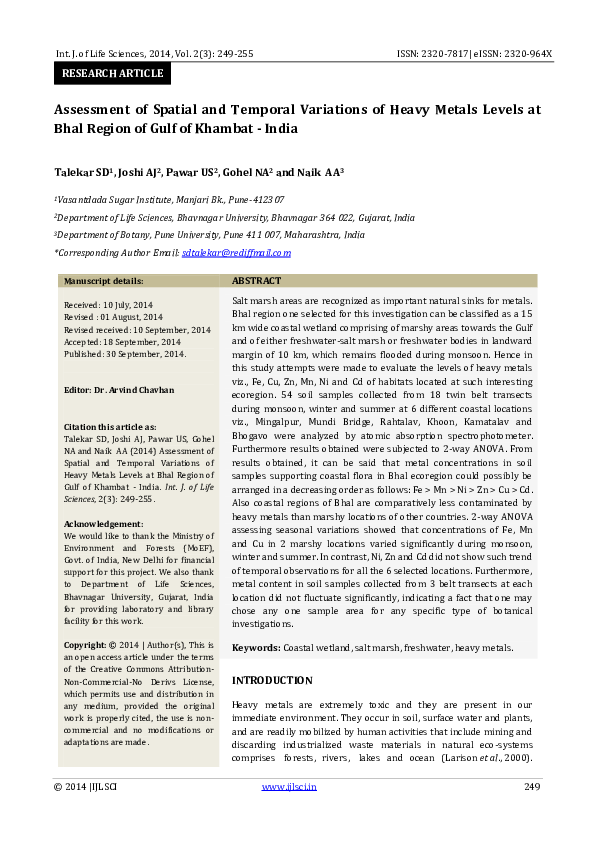(PDF) Assessment of Spatial and Temporal Variations of Heavy Metals ...