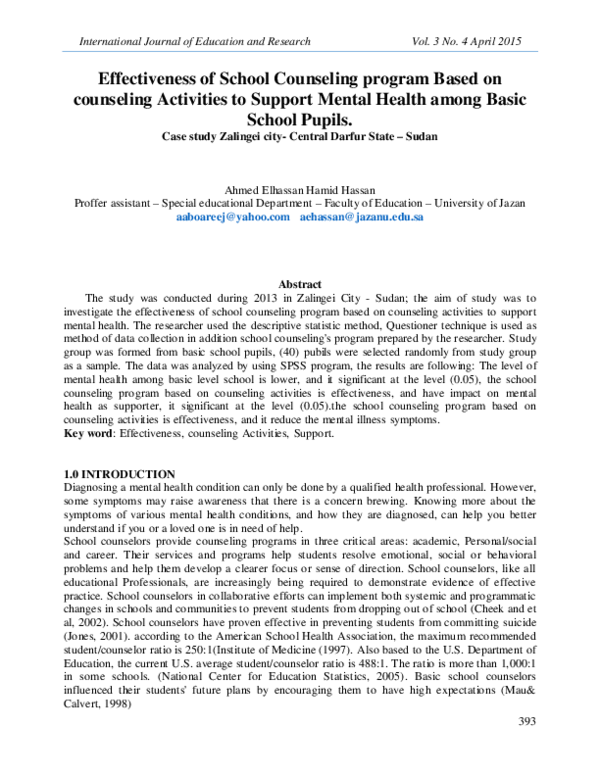 (PDF) Effectiveness of School Counseling program Based on counseling ...