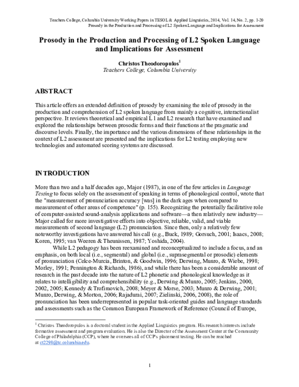 (PDF) Prosody in the Production and Processing of L2 Spoken Language ...
