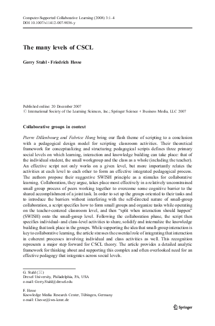 (PDF) The many levels of CSCL