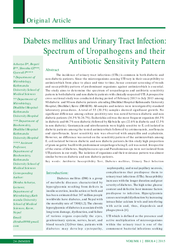(PDF) Diabetes mellitus and Urinary Tract Infection Spectrum of