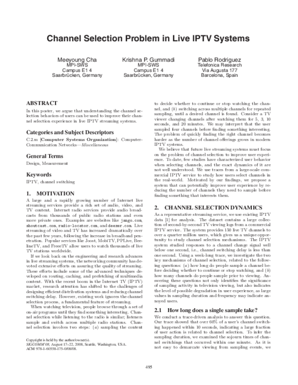 (PDF) Channel Selection Problem in Live IPTV Systems