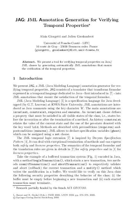 JAG: JML Annotation Generation for Verifying Temporal Properties