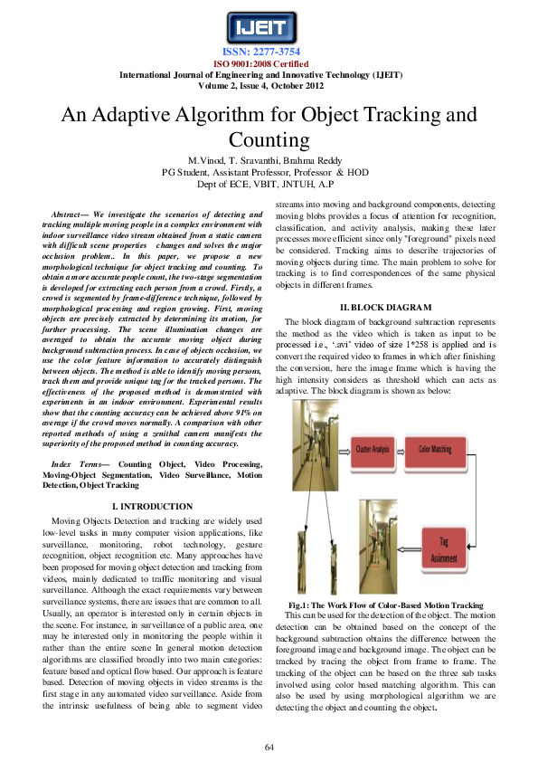 (PDF) An Adaptive algorithm for object Tracking and counting