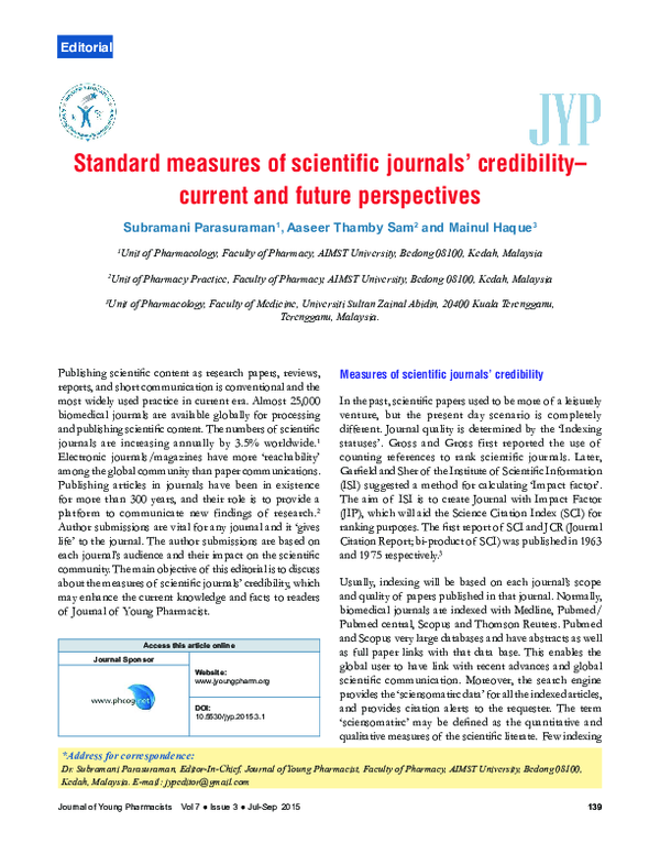 (PDF) Standard measures of scientific journals’ credibility current