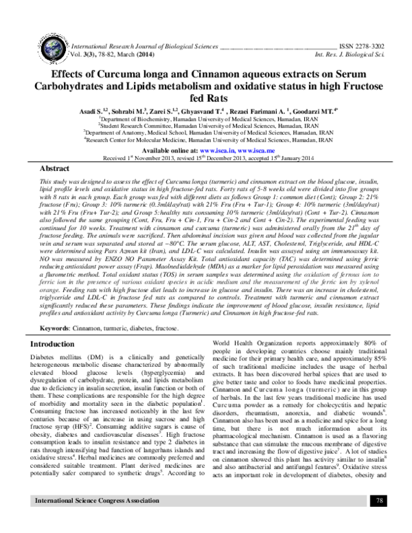 (PDF) Effects of Curcuma longa and Cinnamon aqueous extracts on Serum ...
