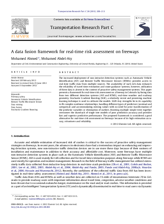 (PDF) A Data Fusion Framework for Real-Time Risk Assessment on Freeways