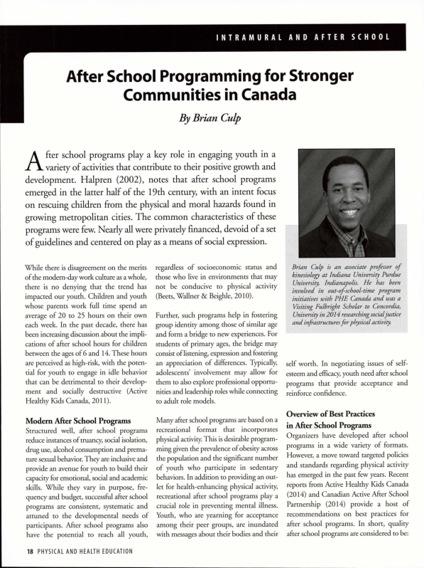 (PDF) After School Programming for Stronger Communities in Canada