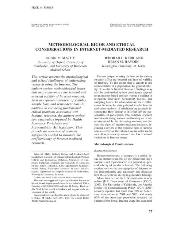 (PDF) Methological Rigor and Ethical Considerations in Internet ...