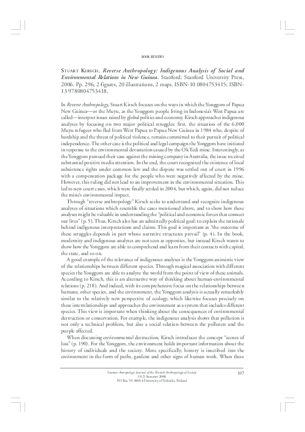 Review of STUART KIRSCH . Reverse Anthropology: Indigenous Analysis of ...