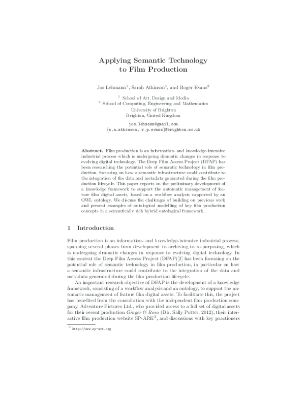 (PDF) Applying Semantic Technology to Film Production