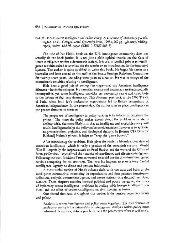 (PDF) Secret Intelligence and Public Policy: A Dilemma of Democracy