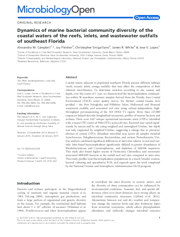 (PDF) Dynamics of marine bacterial community diversity of the coastal ...