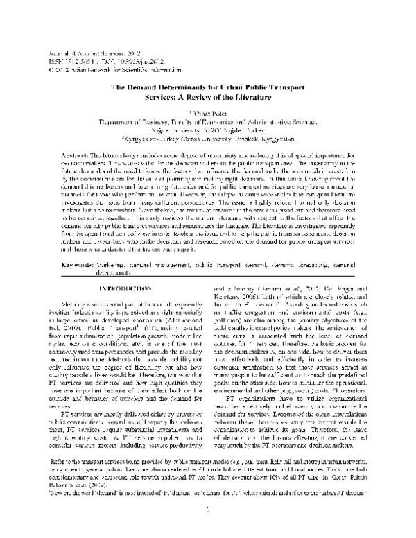 (PDF) The Demand Determinants for Urban Public Transport Services: A ...