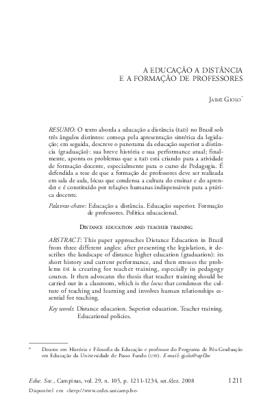 (PDF) DISTANCE EDUCATION AND TEACHER TRAINING