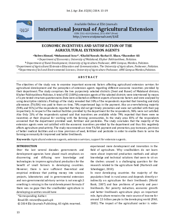 (PDF) ECONOMIC INCENTIVES AND SATISFACTION OF THE AGRICULTURAL