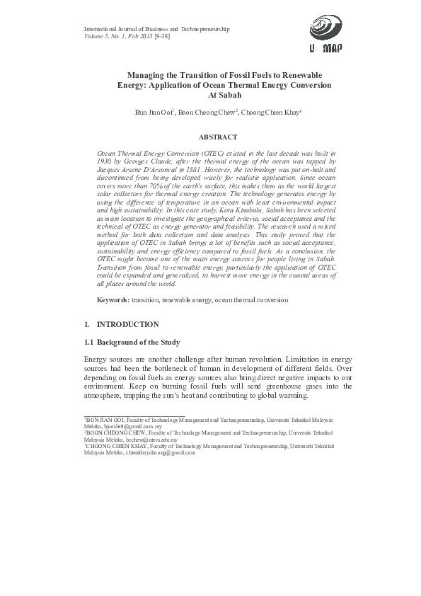 (PDF) Managing the Transition of Fossil Fuels to Renewable Energy ...
