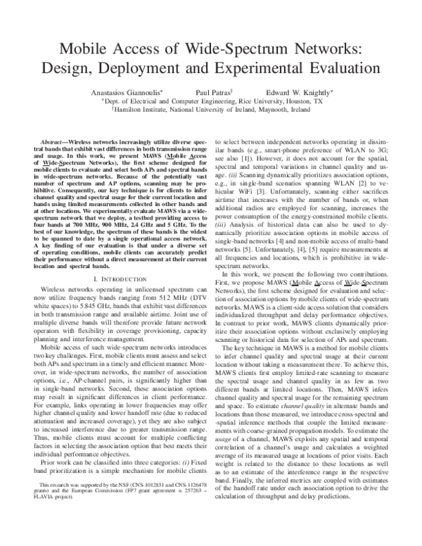 (PDF) Mobile Access of Wide-Spectrum Networks: Design, Deployment and ...