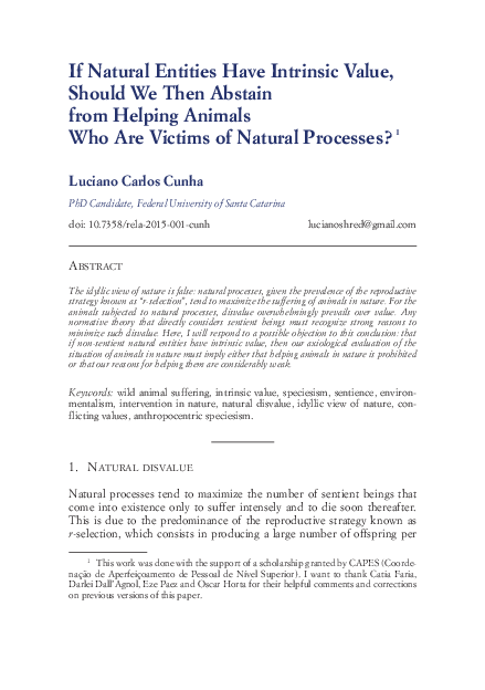 (PDF) If Natural Entities Have Intrinsic Value, Should We Then Abstain ...