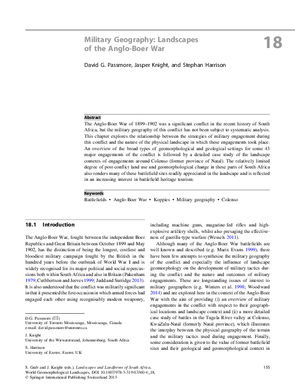 Military Geography Landscapes of the AngloBoer War Jasper Knight