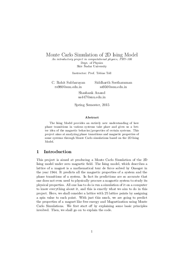 (PDF) A simulation of the ising model