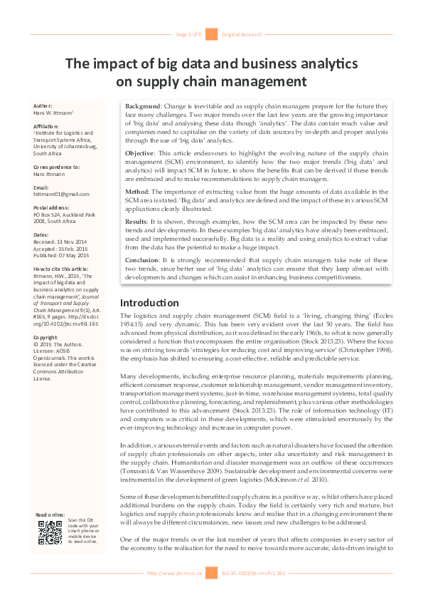(PDF) Affiliation: The impact of big data and business analytics on ...