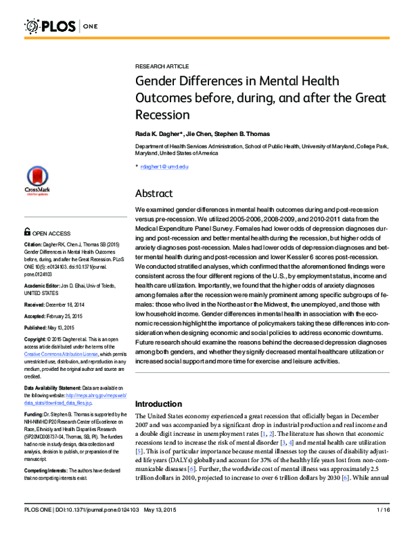 (PDF) Gender differences in mental health outcomes before, during, and ...