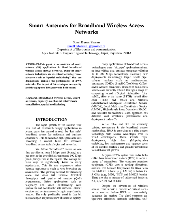 (DOC) Smart Antennas for Broadband Wireless Access Networks