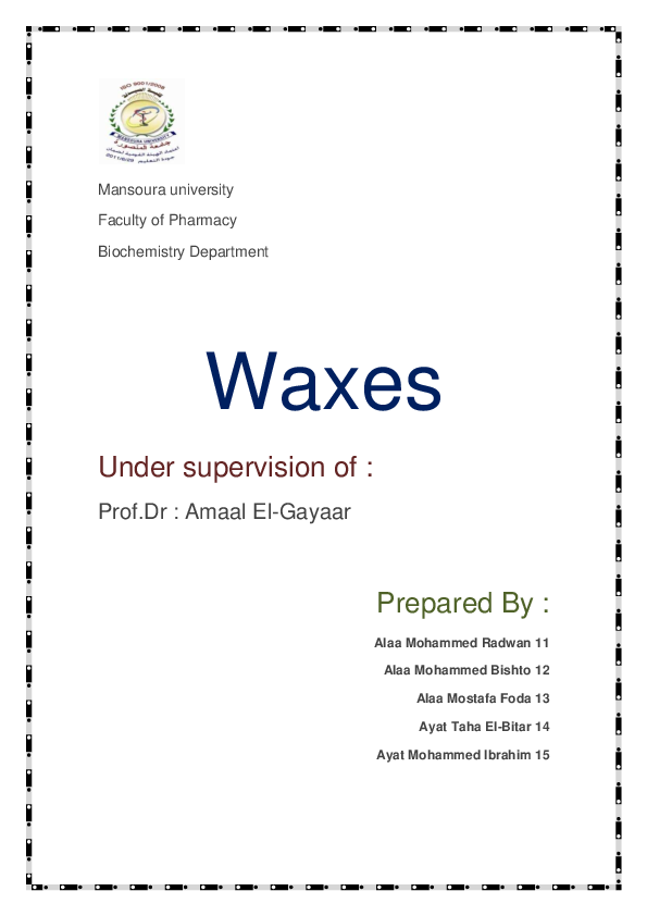 (PDF) Waxes , Biochemistry Ayat Mohammed Academia.edu
