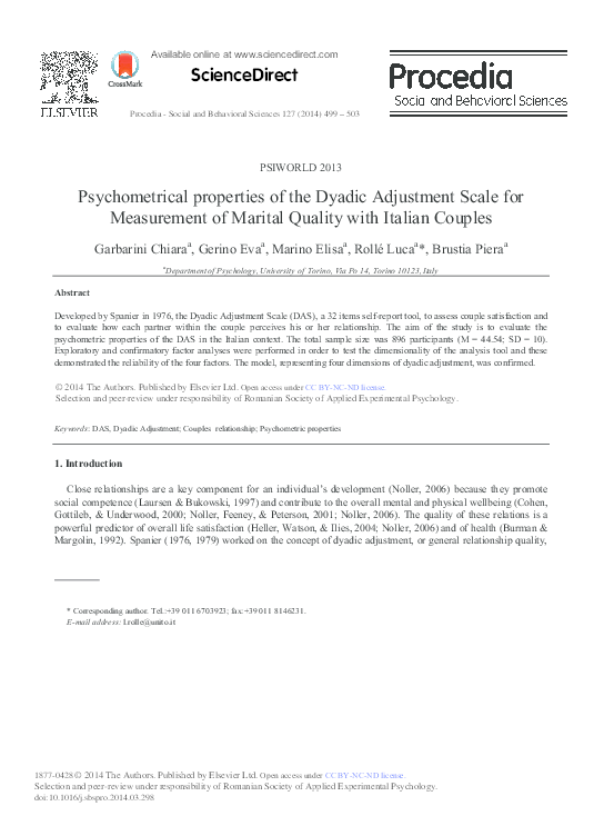 (PDF) Psychometrical properties of the Dyadic Adjustment Scale for ...