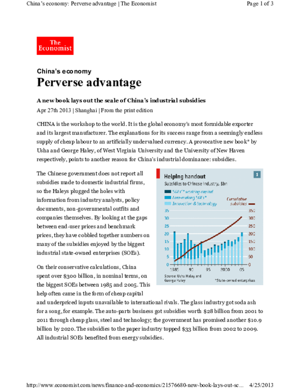 (PDF) Book review Subsidies to Chinese Industry Usha Haley