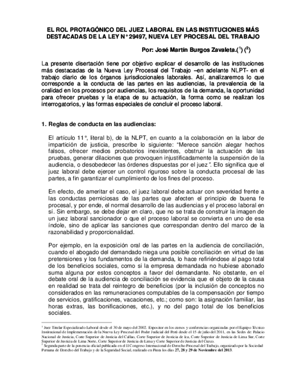 Pdf El Rol Protagonico Del Juez Laboral En Las Instituciones Mas