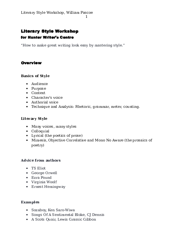 (DOC) Literary Style Workshop