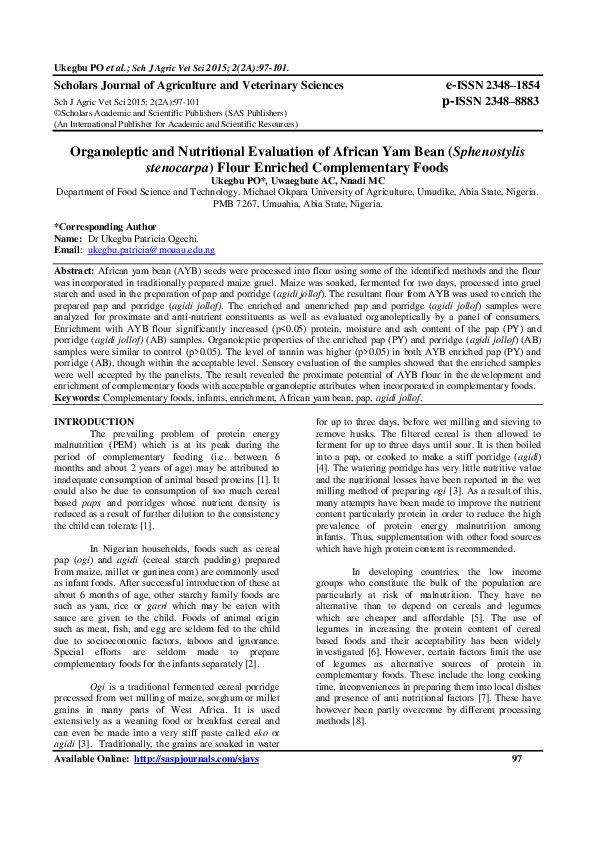 (PDF) Organoleptic and Nutritional Evaluation of African Yam Bean